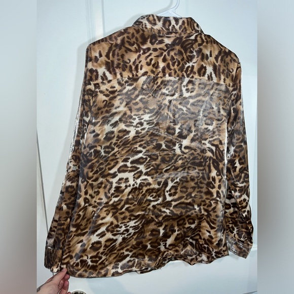 Ruby Rd. Womens Brown Leopard Print Roll Tab Sleeves Button Front Shirt Size 12 - Picture 2 of 10